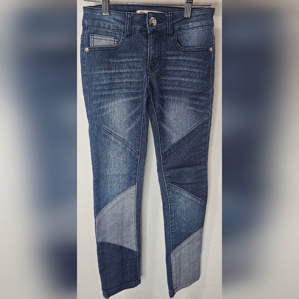 Guess Girls Patchwork Blue Colorblock Skinny Jeans Size 8 NWOT